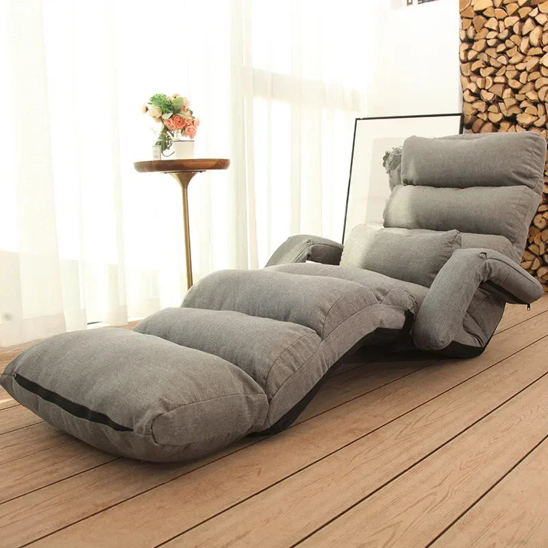 Floor Foldable Fabric Upholstered Chaise Lounge Living Room Furniture Lazy Sofa Daybed Sleeper Lounger Chair Stylish Couch Beds