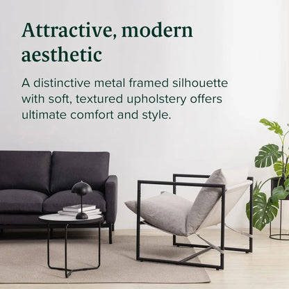 Sling Accent Chair, Metal Framed Armchair with Shredded Foam Cushioning, Oatmeal