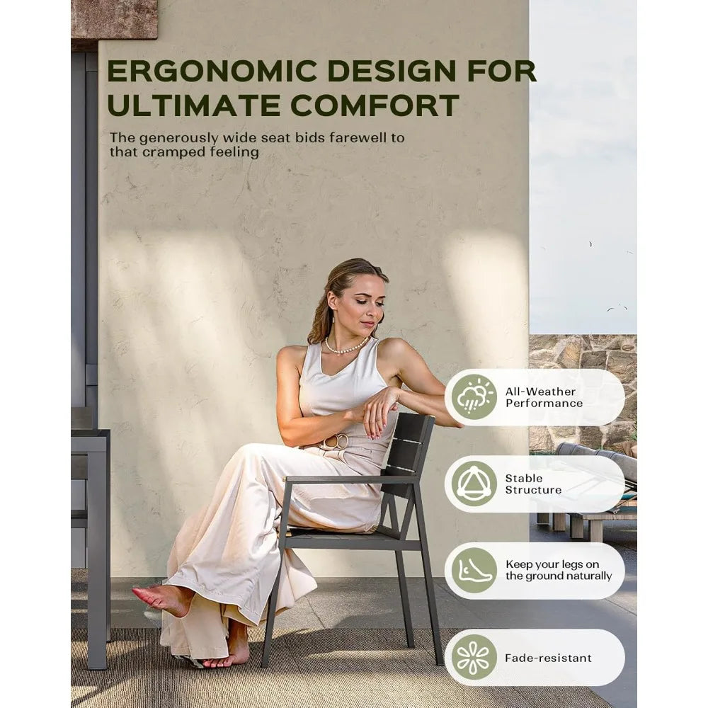 Outdoor Dining Set for 6, Patio Table and Chairs Set, Aluminum Patio Furniture Set with Umbrella Hole, HDPS Patio Dining Table S