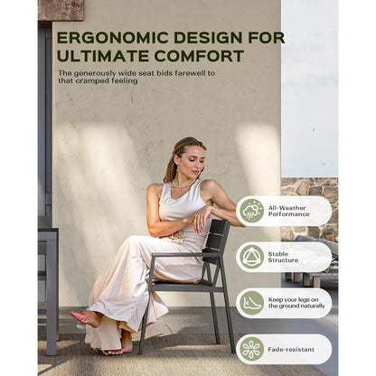 Outdoor Dining Set for 6, Patio Table and Chairs Set, Aluminum Patio Furniture Set with Umbrella Hole, HDPS Patio Dining Table S