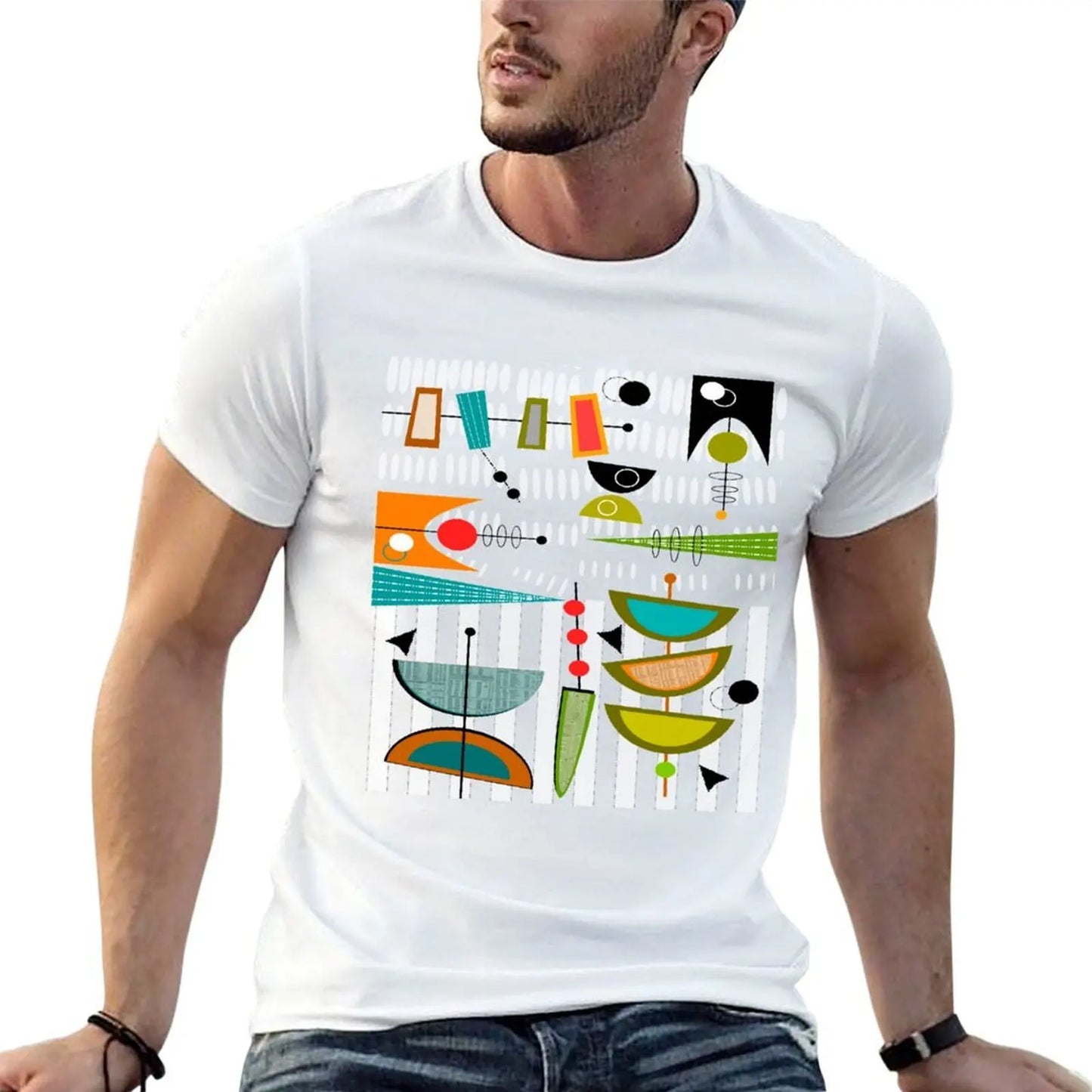man cotton Modern shirt men Mid-century T-Shirt shirt 100% graphic #55 luxury t t brand Abstract