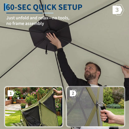 11x11FT Pop Up Gazebo Screen Tent, 6-Sided Mesh Canopy With Removable Wind Walls, One-Push Outdoor Shelter For Camping Party Patio