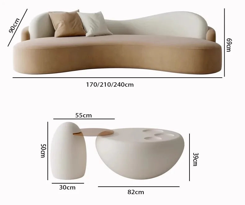 Internet celebrity homestay cream wind sofa small apartment living room beauty salon reception lounge curved sofa combination