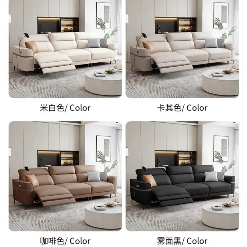 Leather electric sofa function: zero wall sofa, living room top layer cowhide size adjustable inline sofa