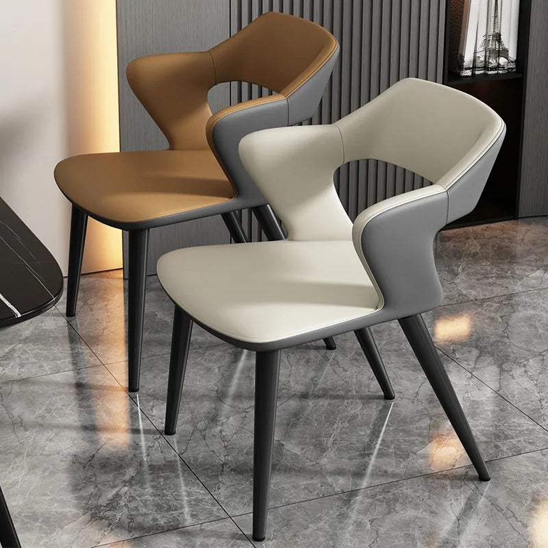 Simple Dining Chair Household Leather Backrest Wrought Iron Armrest Casual Restaurant Chair Hotel Seat Living Room Furniture
