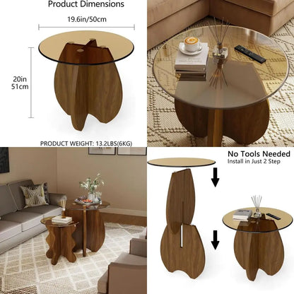 Table d'appoint ronde contemporaine, assemblage facile, finition brun coquille pour les espaces de vie et les balcons