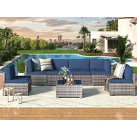 Piece Patio .Rattan Gray Wicker Outdoor Sectional Furniture Chair Set with