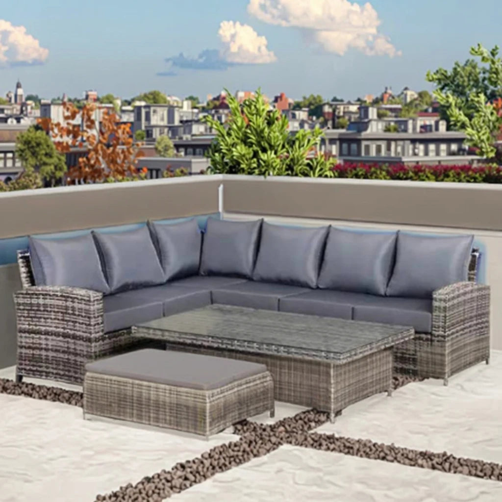 Waterproof Patio Sofa Set PE Wicker Rattan Sectional Outdoor Furniture Handmade Aluminum Contemporary Garden Rattan Sofa Set