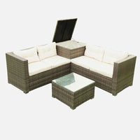 4-Piece Patio Sectional Rattan Sofa Set with Storage - Grey Wicker with Cream Cushions