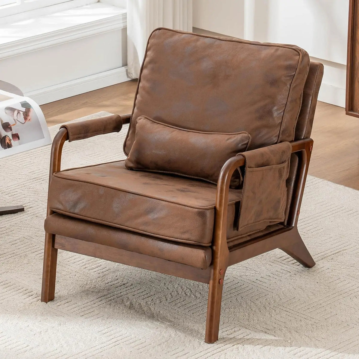 Mid Century Modern Chair Set of 2, Upholstered Lounge Arm Chair with Solid Wood Frame, Comfy Accent Chair for, Customized