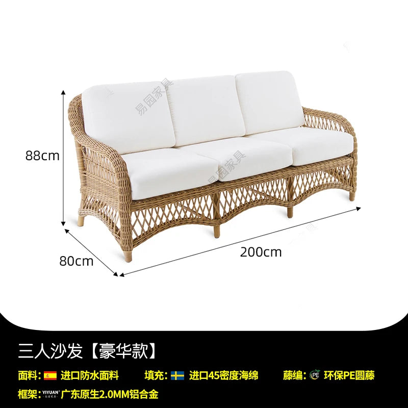 HXL outdoor sofa balcony rattan chair garden waterproof aluminum alloy outdoor terrace casual rattan sofa chair