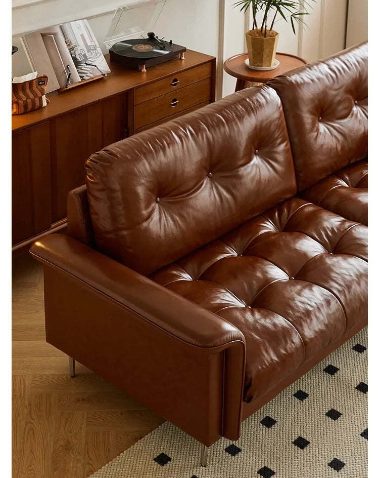 Nordic Italian light luxury medieval French plaid designer living room straight retro oil wax leather cowhide nebula sofa