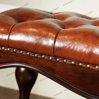 Simple American bedside stool, bedroom walnut leather solid wood bedside stool