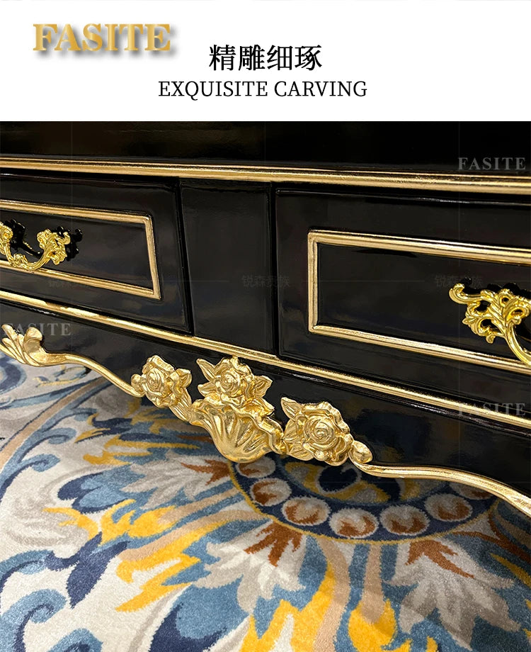 French solid wood large coffee table European rectangular solid wood carving double-layer tea table