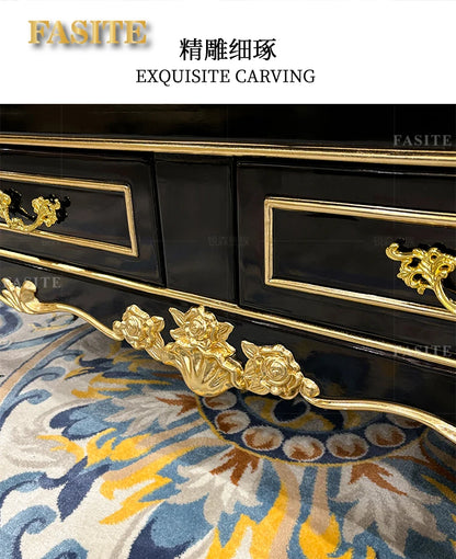 French solid wood large coffee table European rectangular solid wood carving double-layer tea table