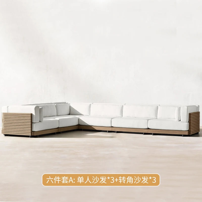 Outdoor Sofa Solid Wood Teak Rain proof and Sunscreen Courtyard Villa Outdoor Balcony Garden Soft Decoration Furniture