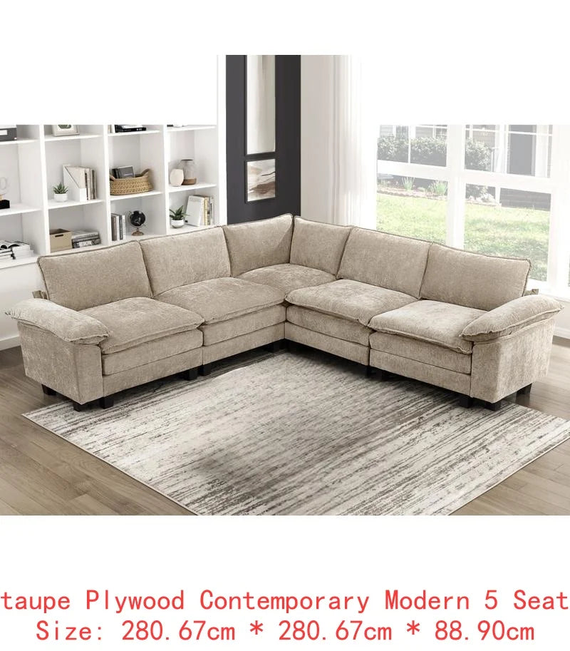 Modern 6-Piece Modular Sectional Sofa Set in Plush Chenille Upholstery for Comfortable Living Room Furniture - Durable Plywood