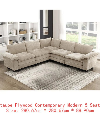 Modern 6-Piece Modular Sectional Sofa Set in Plush Chenille Upholstery for Comfortable Living Room Furniture - Durable Plywood