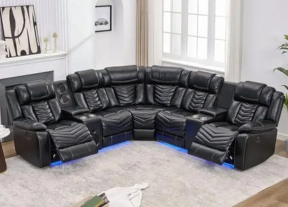 QAZ8-Power Recliner Sectional Sofa Couches with Bass Speakers Living Room.Leather Reclining Corner Sectionals Sofa Couch Sets wi