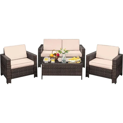 # l 4-piece courtyard furniture set, rattan chair and willow dialogue sofa set, suitable for outdoor, indoor, garden and balcony