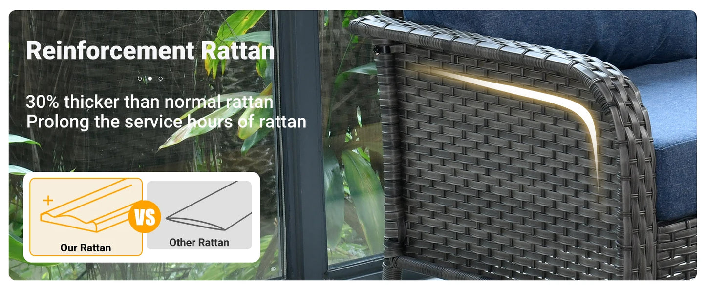 4 Pieces Patio Furniture Set with 30" Fire Pit Table, Outdoor Wicker Chairs of 4, All Weather High Back Rattan Chairs 4-Seater w