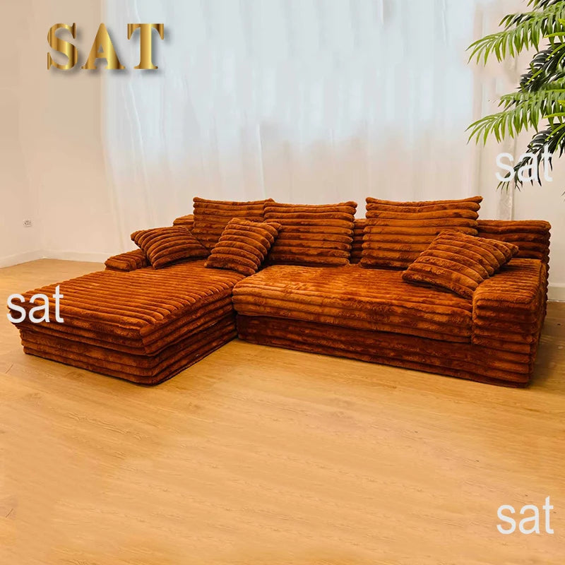 Thick Striped Corduroy Fabric Modern Modular Sectional Sofa Couch Set for Home Living Room Apartment Hotel