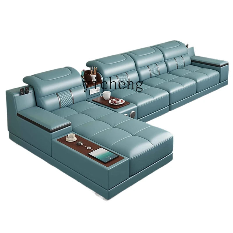 Leather Sofa Modern Simple Living Room Small Apartment Latex Storage Top Layer Leather Sofa