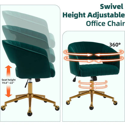 modern velvet swivel desk chair with adjustable height and metal base for home office and vanity use