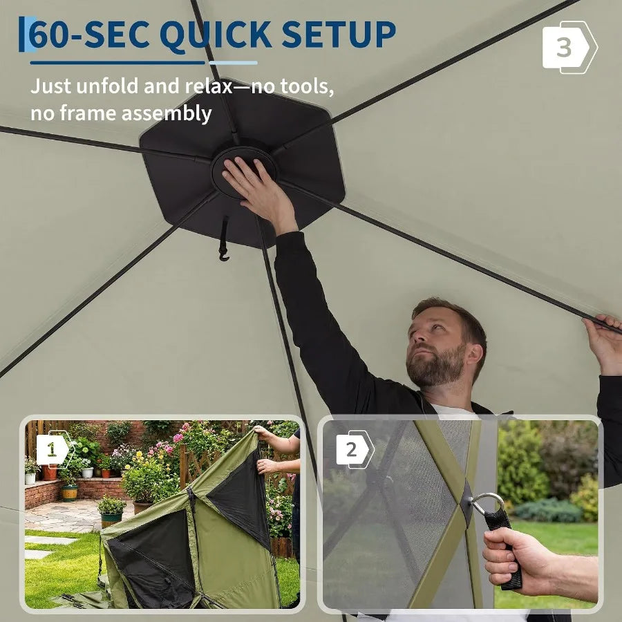 Feet 6-Sided Pop Up Gazebo Screen Tent with Mesh Panels