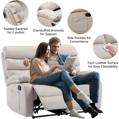 reclining loveseat, leather double recliner sofa with side pocket, wall hugger loveseat recliner for living room, rv, home theat