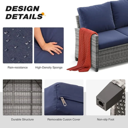 9 PCS Patio Furniture Set, Outdoor Wicker Conversation Sectional Sofa Couch Furniture Sets with Ottomans for Garden Balcony