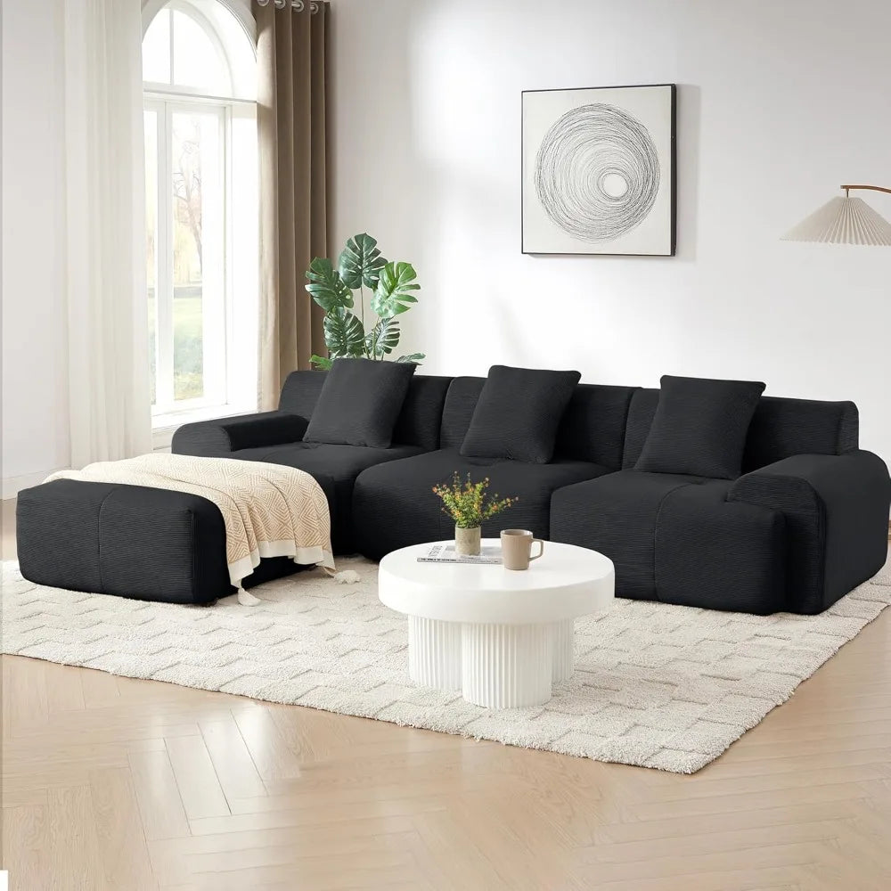 113 Sectional Couch with L Shaped Chaise, Boneless Couch Cloud Modular Sectional Sofa with 4 Seat and Movable Ottoman