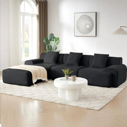113 Sectional Couch with L Shaped Chaise, Boneless Couch Cloud Modular Sectional Sofa with 4 Seat and Movable Ottoman