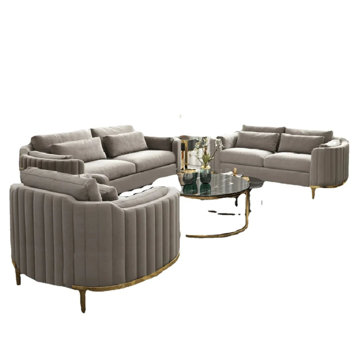 Italian Style Dubai Luxury Sofa Living Room Furniture Curved Dresser Home Sofa Set1+2+3