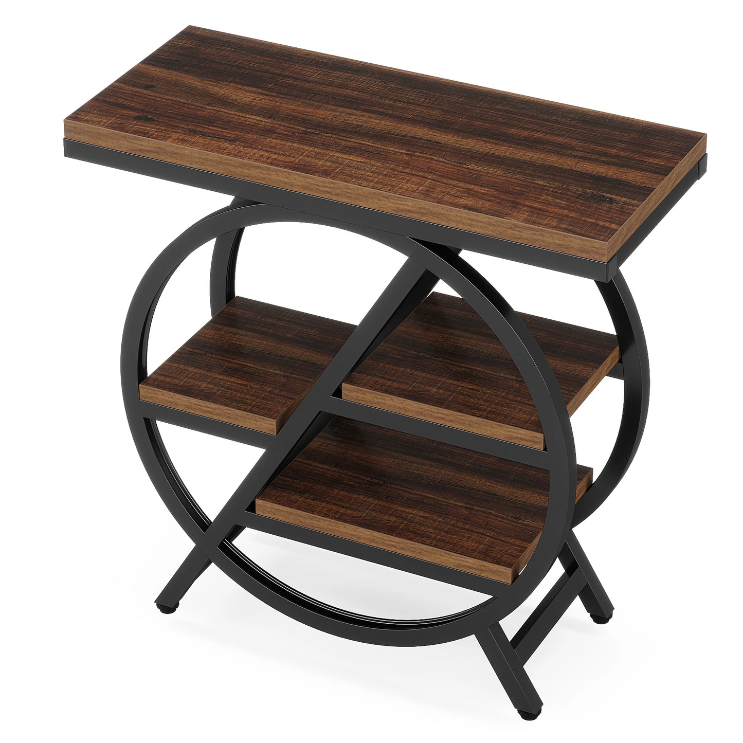 Tribesigns End Table for Living Room, 3-Tier Narrow Side Table with Storage, Wood Sofa Side Table with Geometric Metal Frame