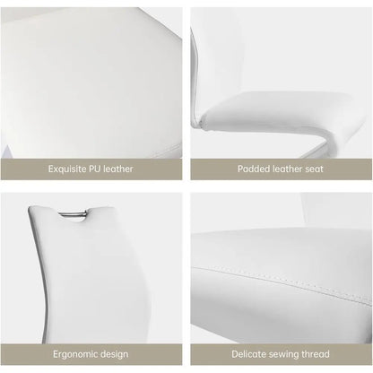 Pair of Modern White PU Leather Upholstered Dining Chairs with Metal Legs for Kitchen or Dining Room