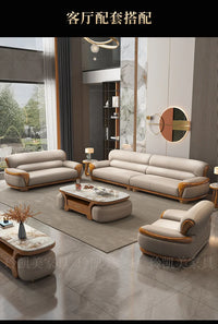 New Chinese ebony leather sofa living room combination size apartment first layer cowhide straight row sofa