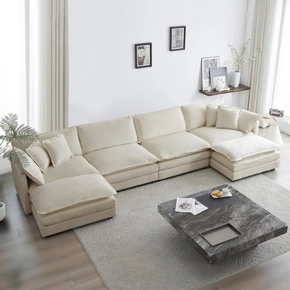 #For L-Shaped Modular Sectional Sofa, 3-Seater Comfy Cloud Couch with Ottoman/Chaise & 5 Pillows for Living Room Bedroom&