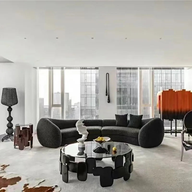 Italian minimalist U-shaped curved three-person living room sofa lamb wool hotel bed and breakfast