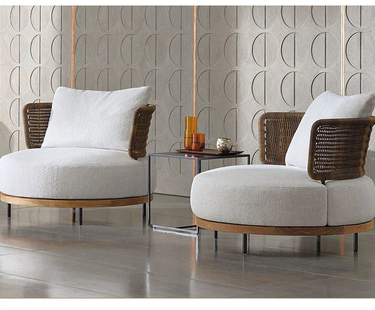 Solid Wood Rattan Sofa Home Leisure Patio Furniture B&B Villa Nordic Sofa Chair Combination Luxury Outdoor Garden Furniture Sets