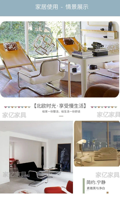 LXArrivals Modern Creative Convex Chair Stainless Steel Frame Casual Seat Living Room Simple and Light Luxury LeatheSSS