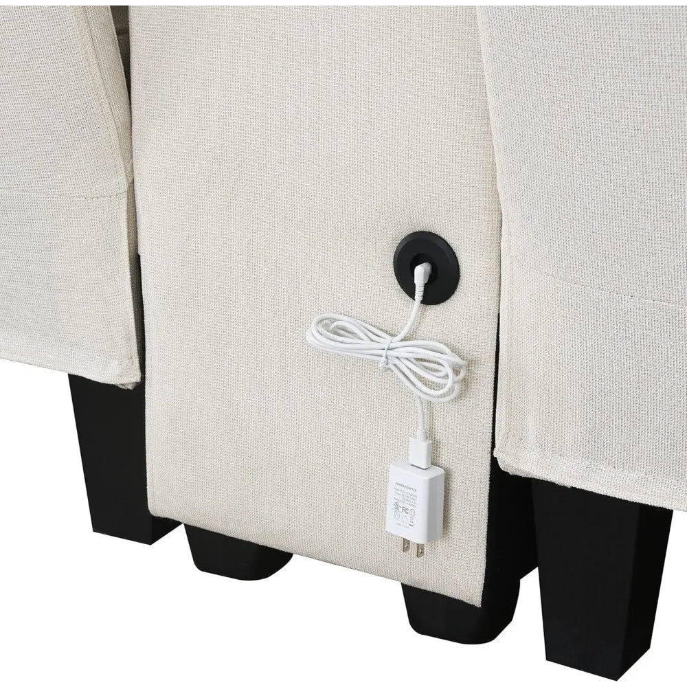 Upholstered Sectional Sofa with Console, 2 Cup Holders and 2 USB Ports & Wirelessly Charged, Modern Linen Fabric 4-Seat Couch