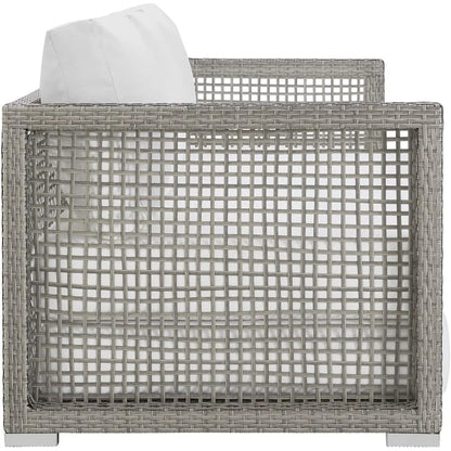 Gray and White Wicker Outdoor Patio Sofa Couch