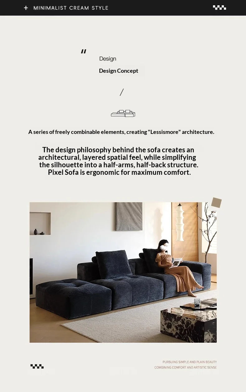 Italian Minimalism Modular Corner Combination Modern Living Room *Chenille Fabric Reclining Straight-Back Sofa Set Black