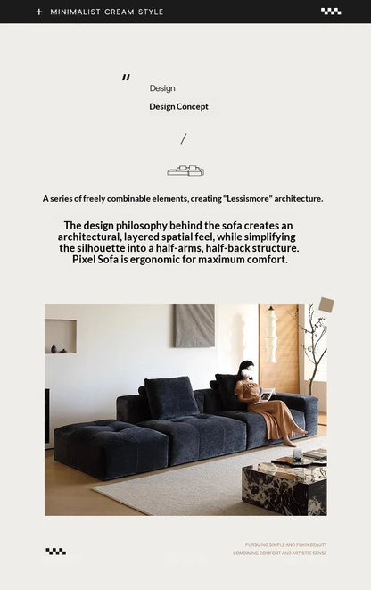 Italian Minimalism Modular Corner Combination Modern Living Room *Chenille Fabric Reclining Straight-Back Sofa Set Black
