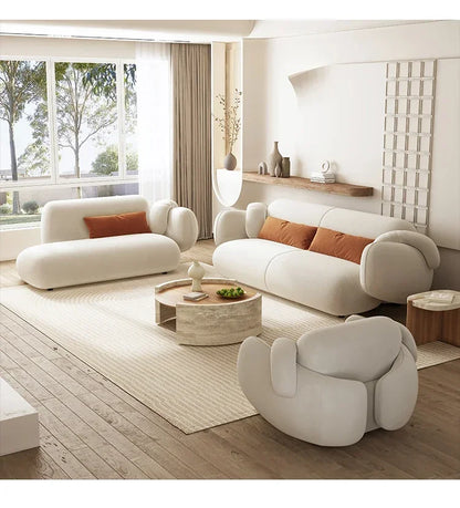 White Technology Cloth Sofa Set Modern King Size Foam Sponge Tatami Couch Large Reading Design Soft Big Bank Bedroom Furniture
