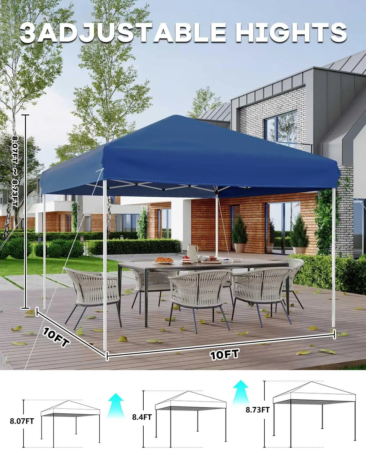 10x10 FT Pop Up Canopy Tent with 3 Adjustable Heights – Outdoor Sun Shade Shelter, 4 Sandbags & Carry Bag, for Parties & Events