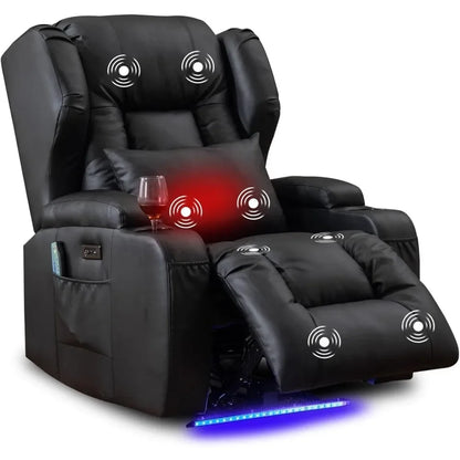 Power Recliner Chair – Overstuffed Home Theater Seating with Heat, Massage, Electric Reclining & Sleeper Function