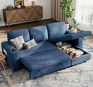 Convertible Plush Corduroy Cloud Couch with Storage Chaise & USB Charging