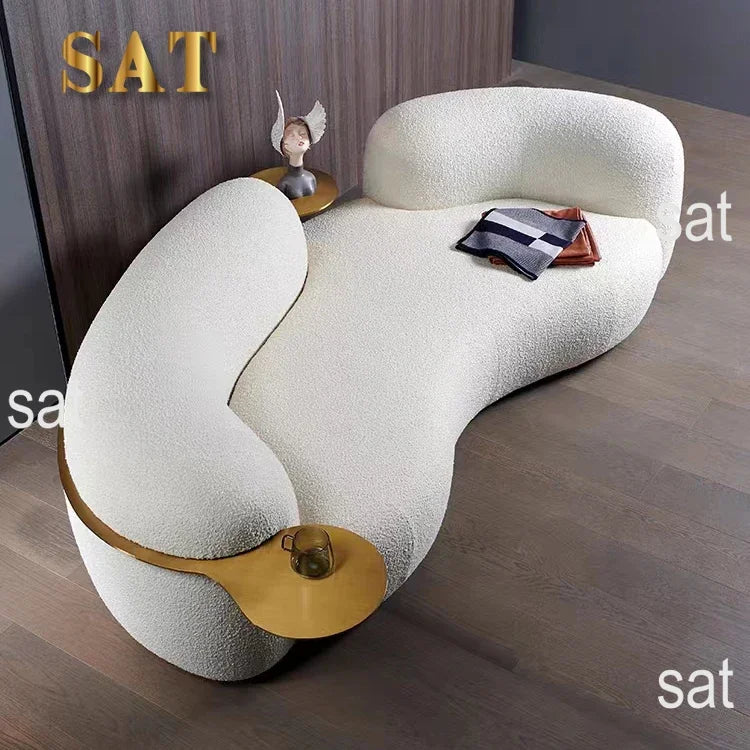 #Nordic modern hotel apartment living room clothing store beauty salon Lamb velvet creative cloth art minimalist sofa 3seats